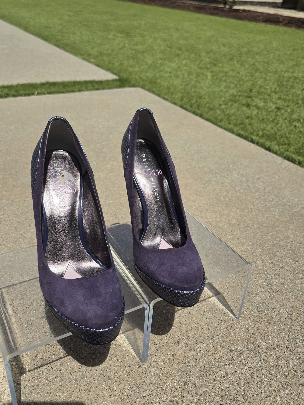 Paris Hilton Deep Purple Suede Platform Heels